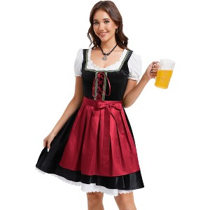 Womens Velvet Short Sleeve Color Block Apron Dress Two Piece Set Ruffle Neck Dress - 1 of 4