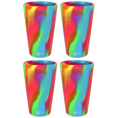 Silipint: Silicone Pint Glasses: 4 Pack Hippie Hops - 16oz Unbreakable Cups