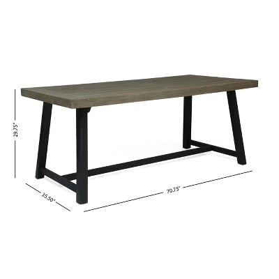 Acacia Wood Rectangular Outdoor Dining Table in Sandblasted Gray and Black