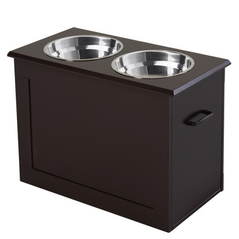 PawHut Large Elevated Dog Bowls with Storage Cabinet Containing Large 44L  Capacity, Raised Dog Bowl Stand Pet Food Bowl Dog Feeding Station, Black