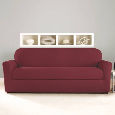 2pc Stretch Twill Sofa Slipcover Wine - Sure Fit