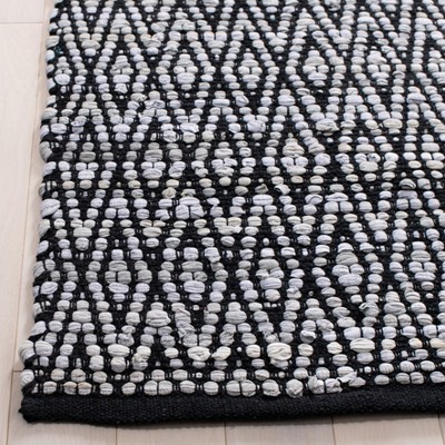 Handmade Black Geometric Cotton Square Rug, 6' x 6'