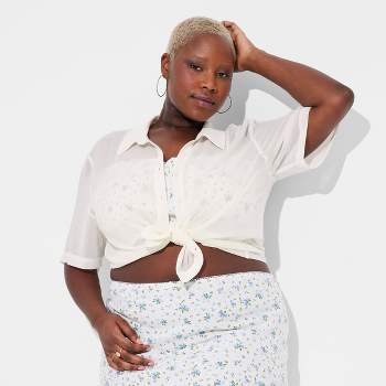 Women's Short Sleeve Oversized Sheer Button-Down Shirt - Wild Fable™