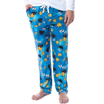 Sesame Street Cookie Monster Mens Christmas Holiday Santa Plush Minky  Fleece Pajama Pants (Medium, Blue)