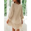 Coolmee Women European And American V Neck Loose Ruffled Long Sleeve Ruffled Hem Button Down Cotton And Linen Mini Dress - 4 of 4