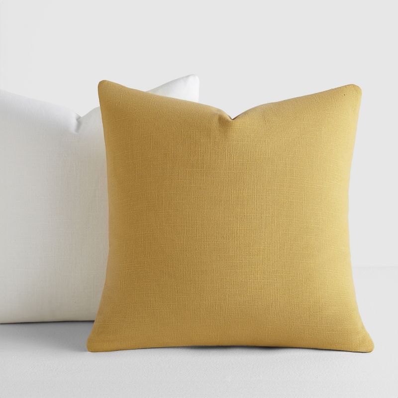 2-Pack Cotton Slub Solid Throw Pillows and Pillow Inserts Set -Mustard & White - Becky Cameron, Mustard / White, 20 x 20, 6 of 13