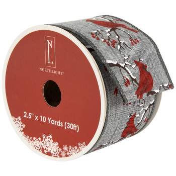 Northlight Gray and Red Cardinal Wired Craft Christmas Ribbon 2.5" x 10 Yards