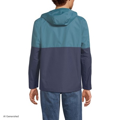 Lands' End Men's Waterproof Colorblock Raincoat - X Large - Tide Pool/Navy — фото 5