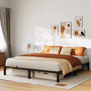 Bed Frame King Size, 10 Inch Metal Platform, No Screws Needed, No Box Spring Needed, Heavy Duty, 800 Lbs Capacity, Reinforced Iron Slats & Legs - 1 of 4