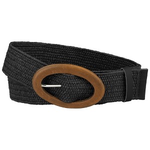 INSPIRE CHIC Women's Straw Rattan Oval Wooden Buckle Elastic Woven Wide Stretch Belts - 1 of 4