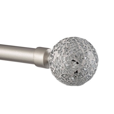 Adjustable Silver Curtain Rod with White Mosaic Finials