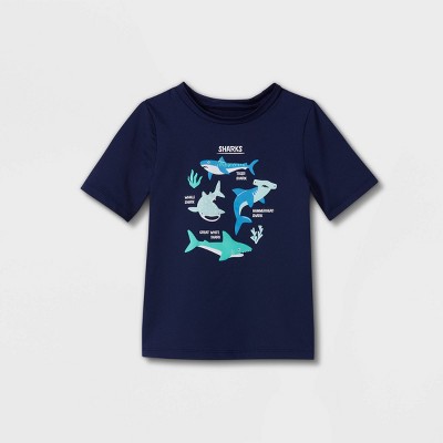 Image of Toddler Boys' Fish Print Short Sleeve Print Rash Guard - Cat & Jack™ Navy Blue 5T