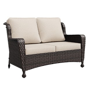 UPTION Outdoor Patio Rattan Loveseat With Cushions - 1 of 4