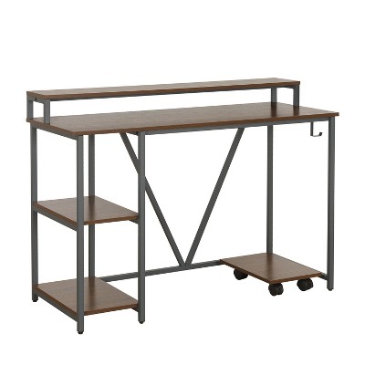NicBex 46.5 Inch Computer Home Office Desk with Mobile CPU Caddy and Open Shelves