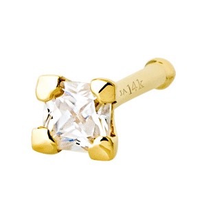 Jewelry Avalanche V-Prong Set Princess Cut Moissanite Nose Bone Nose Stud, Solid 14K Gold, 22G - 1 of 4