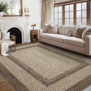 Machine Washable Rug, Non-Slip Non-Shedding Area Rugs for Living Room, Farmhouse Printed Braided Bordered Carpet - 1 of 4
