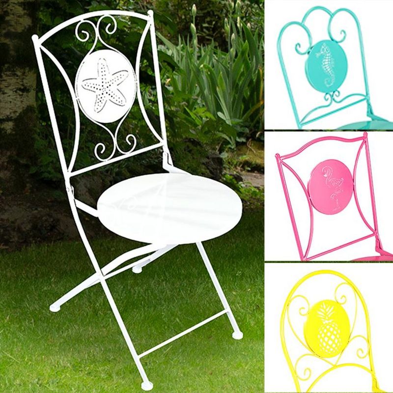 The Lakeside Collection Nautical Folding Chairs - Metal Patio Furniture with Vintage Icons, 3 of 4
