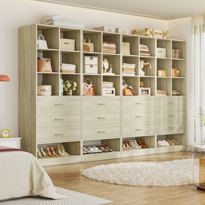 Aheaplus Closet Organizer with 3 Drawers,  Freestanding Wardrobe System with Shoe Shelf