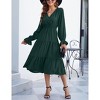 Women's Casual Wrap V Neck Midi Dress Long Sleeve Smocked Waist Tiered A Line Pleated Flowy Long Dress - 3 of 4