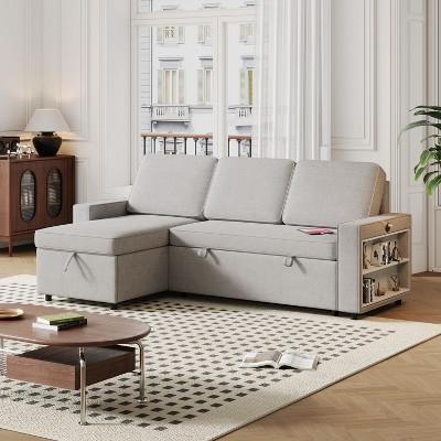 VYNXARIA 85.8" Pull Out Sleeper Sofa L-Shaped Couch Convertible Sofa Bed with Storage Chaise And Storage Racks