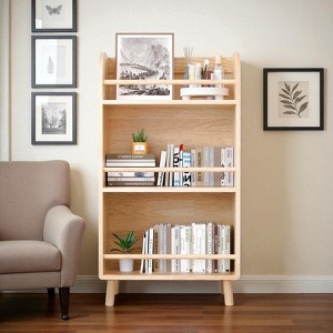 Mshliw Pine Solid Wood 3-Tier Bookshelf, Heavy-Duty 0.6" Thick Shelves Bookcase, Modern Farmhouse Storage Rack for Living Room - 1 of 4