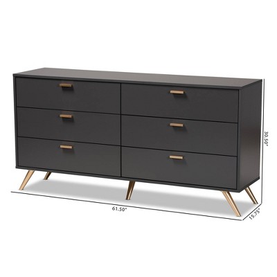 Kelson Dark Gray and Gold 6-Drawer Wood Dresser