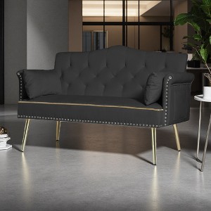 2-Seater Velvet Sofa with Tufted Back & Foam Cushion - 1 of 4