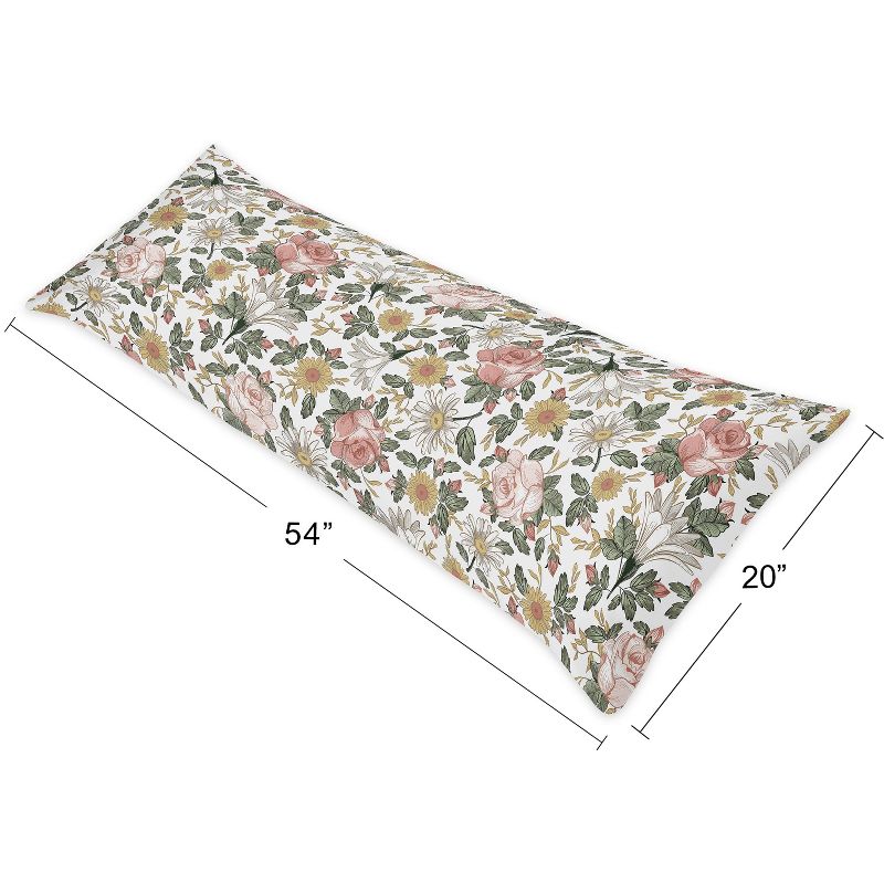 Sweet Jojo Designs Girl Body Pillow Cover (Pillow Not Included) 54in.x20in. Vintage Floral Pink Green and Yellow, 5 of 6