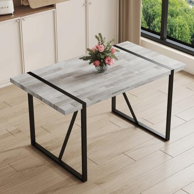 TiramisuBest retro rectangular dining table with a specially textured top and black metal legs,Contemporary Minimalist Textured Tabletop