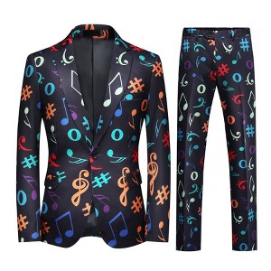 Cloudstyle Mens 2 Piece Print Suit Floral Party Dress Jacket Slim 2 Button Blazer Pants - 1 of 4