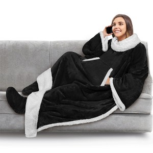 PAVILIA Wearable Blanket with Sleeves and Foot Pockets, Fleece Warm Snuggle Pocket Sleeved Throw for Women Men Adults - 1 of 4