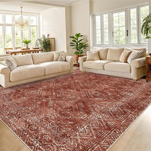 Washable Large Area Rug Vintage Living Room Bedroom Farmhouse Floral Retro Non-Slip Low Pile Distressed Indoor Carpet Home Decor - 1 of 4