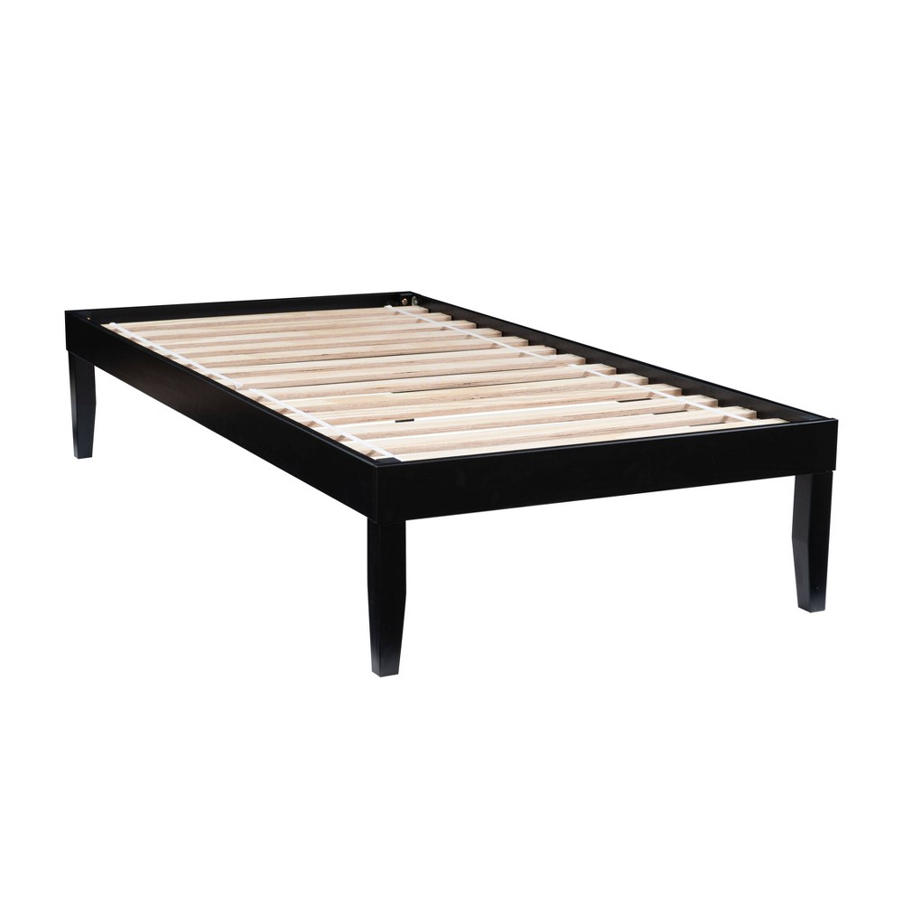 Pensy Solid Wood Mid-Century Modern Twin Size Platform Bed Frame Black - Powell: Pine Material, No Box Spring Needed