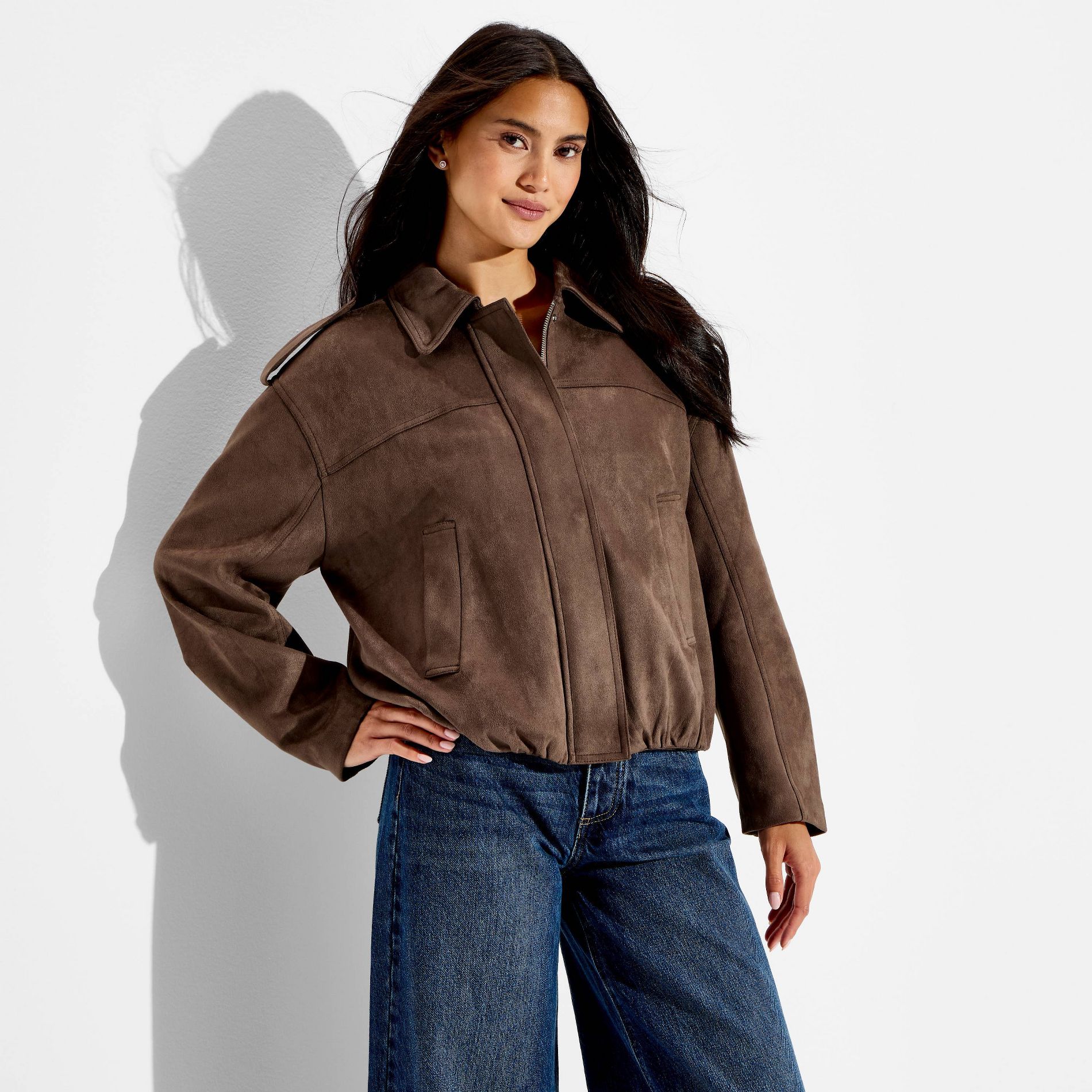 Women's Bubble Hem Suede Jacket - Wild Fable™ Taupe XXS