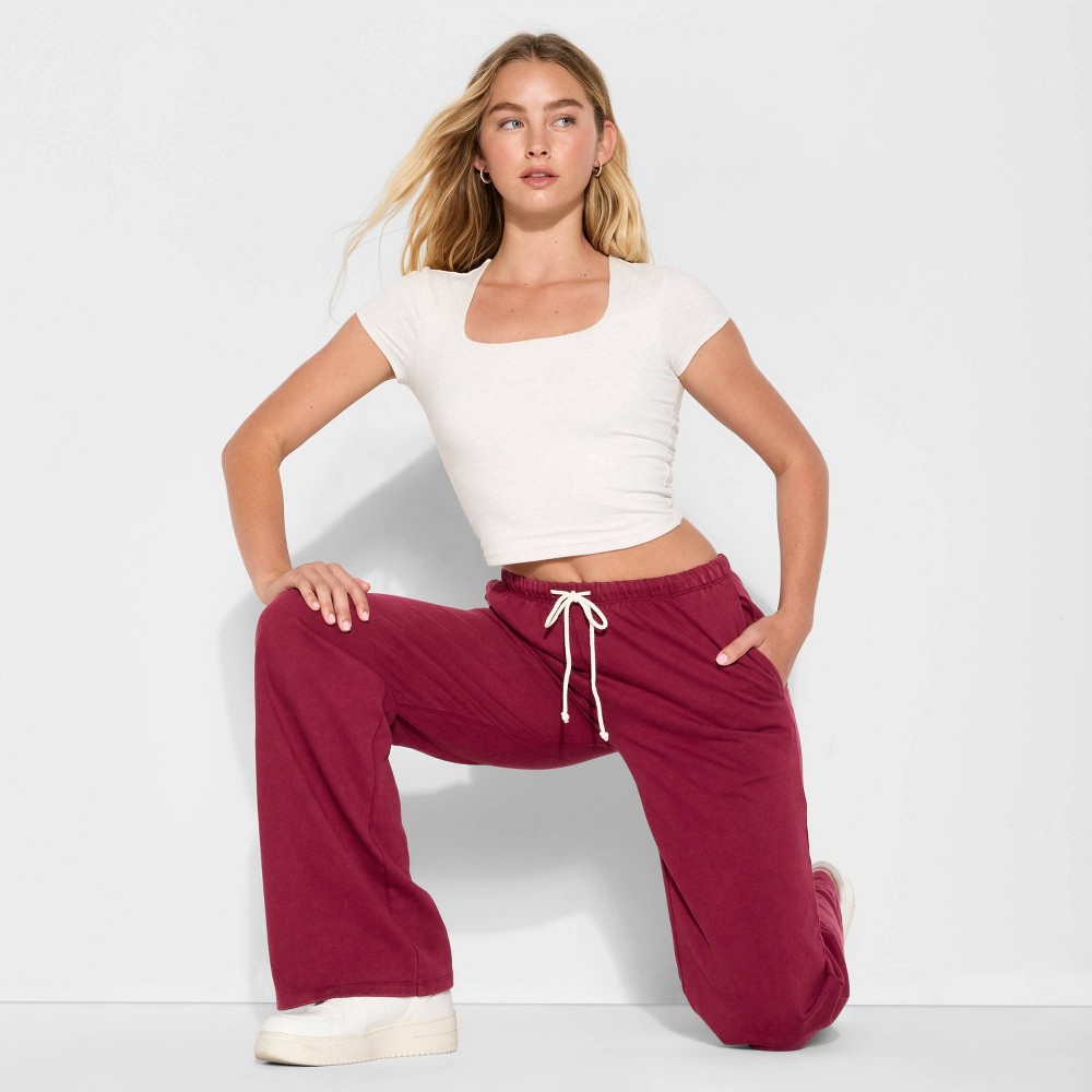 Women's Mid-Rise Knit Sweatpants - Wild Fable™ Burgundy XS