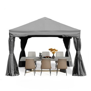 Aoodor Outdoor Aluminum Gazebo with Privacy Curtains and Netting, Grey Canopy Shelter for Patio, Garden, Yard, and Lawn - 1 of 4