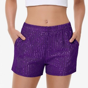 Anna-Kaci Women's Sequin Shorts Elastic Waist Sparkly Party Bottoms with Pockets - 1 of 4
