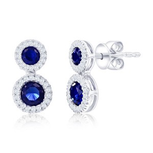 Diamonds D'Argento Sterling Silver, Lab-Grown 0.69ct Sapphire & 0.20ct Natural Diamond Earrings - (72 Stones) - Blue - 1 of 2
