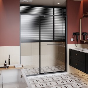ORRD 60"W x 72"H Pivot Shower Door, 1/4" Clear Tempered Glass Swing Door with Black Handle - 1 of 4