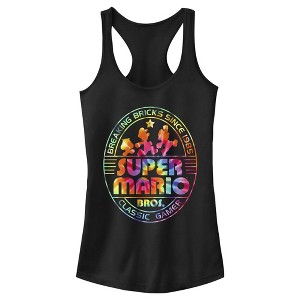Juniors Womens Nintendo Super Mario Brick Break 85 Tie-Dye Logo Racerback Tank Top - 1 of 4