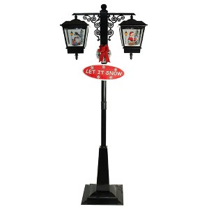 Northlight 74" Lighted Musical Snowing Santa and Snowman Double Christmas Street Lamp - 1 of 4