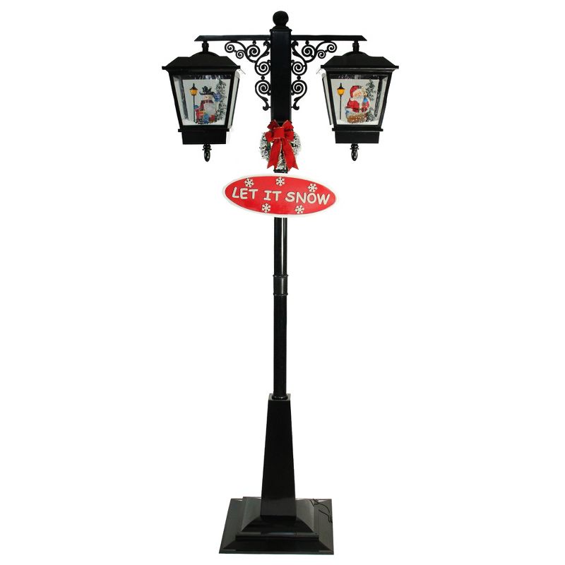 Northlight 74" Lighted Musical Snowing Santa and Snowman Double Christmas Street Lamp, 1 of 5