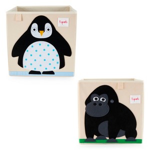3 Sprouts Kids Childrens Nursery Foldable Fabric Organizing Storage Cube Box Toy Bin Bundle with Friendly Gorilla and Penguin (2 Pack) - 1 of 4
