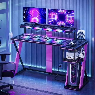 Bestier L Shape Gaming Desk, 41.6inch Large Grid Pickup Light Gaming Desk