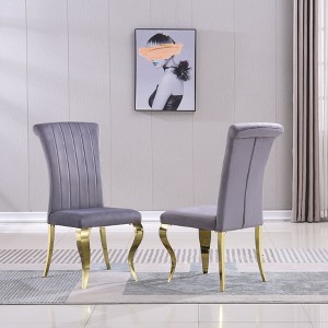 NicBex 2pc Dining Chair Upholstered Dining Room Furniture Side Chair with High Backfrest & Silver Metal Legs,Gray+Gold - 1 of 4