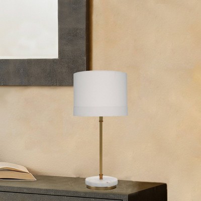 Grace White Marble and Brass Table Lamp with Drum Shade