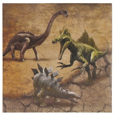 Juvale 100-Pack Brown Jurassic Dinosaur Disposable Paper Napkins Party Supplies 6.5 x 6.5 In