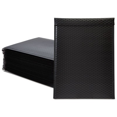 Stockroom Plus 25 Pack Black Poly Bubble Mailers, Self-Adhesive Padded Envelopes (10.5 x 16 In)