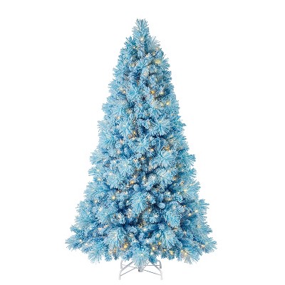 Home Heritage 6.5 Foot Pre Lit Light Blue Snowdrift Heavy Flocked Pine Artificial Christmas Tree w/ 500 Micro Dot Warm White LED Lights & Metal Stand