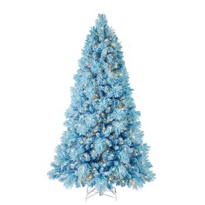 Home Heritage Snowdrift 6.5 Foot Pine Pre-Lit Artificial Christmas Tree Holiday Decor with 500 Warm White LED Lights and Stand, Light Blue - 1 of 4